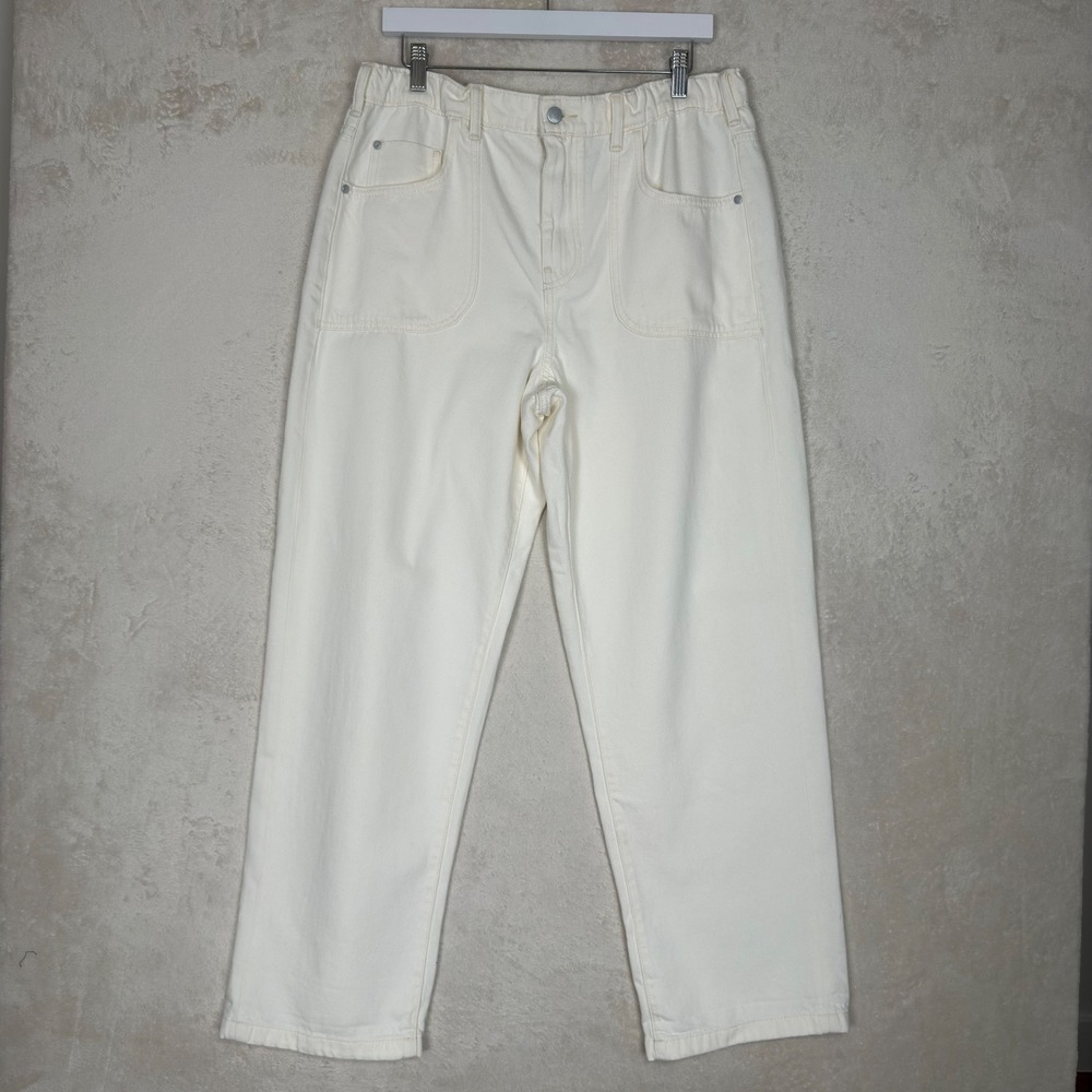 Pilcro Anthropologie Cream Wide Leg Denim High Rise Adjustable Waist Size M